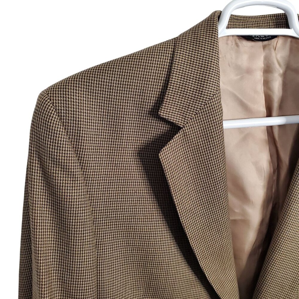JoS A Bank Mens Size 41R Blazer Sportcoat 100% Wool Micro Houndstooth Brown Tan - Picture 4 of 15